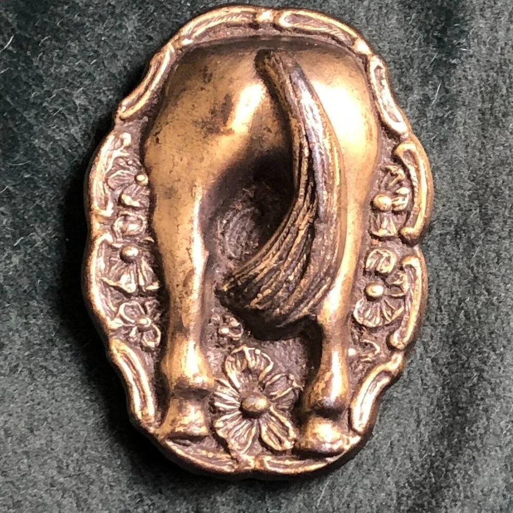 Vintage Horses Backside Butt Brass Belt Buckle 3.5